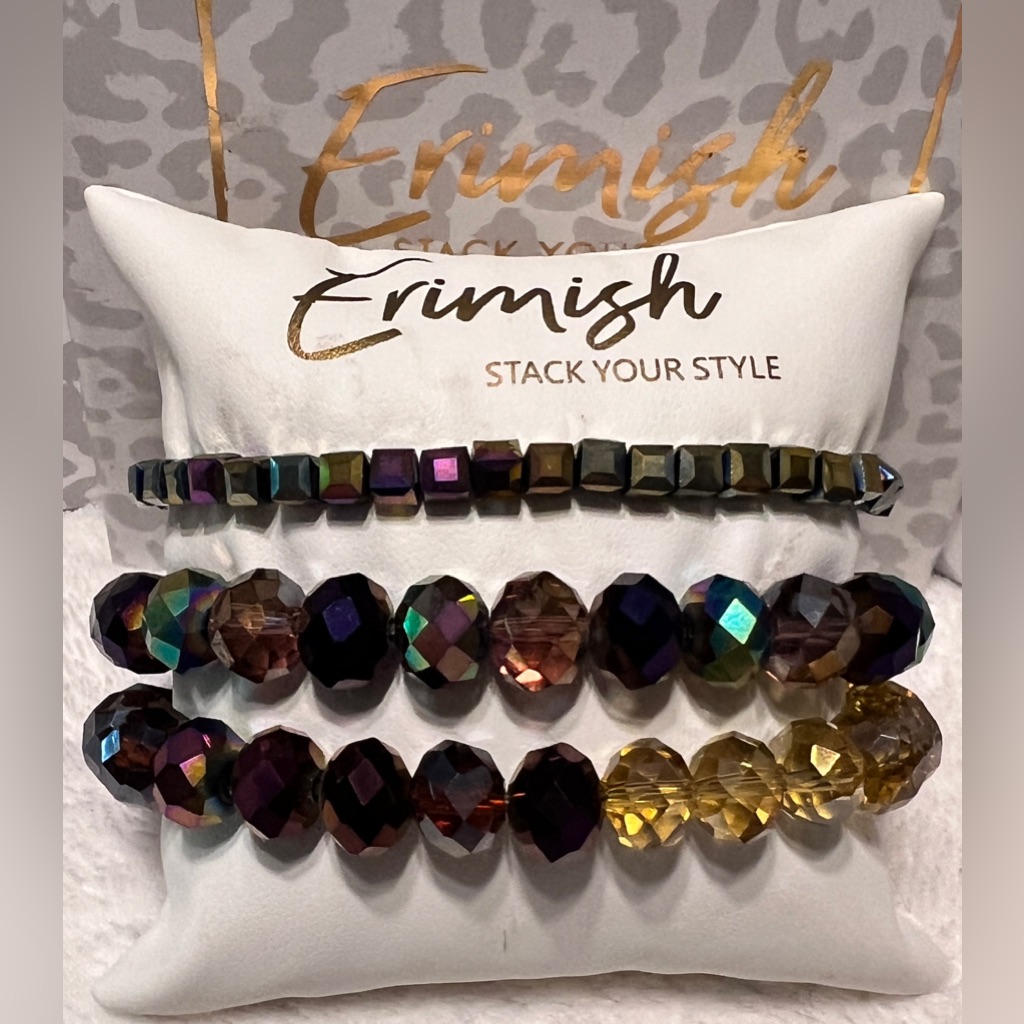 Brand New Erimish Bracelets  3 Pc Stack  Iridescent Purple  Dk Yellow